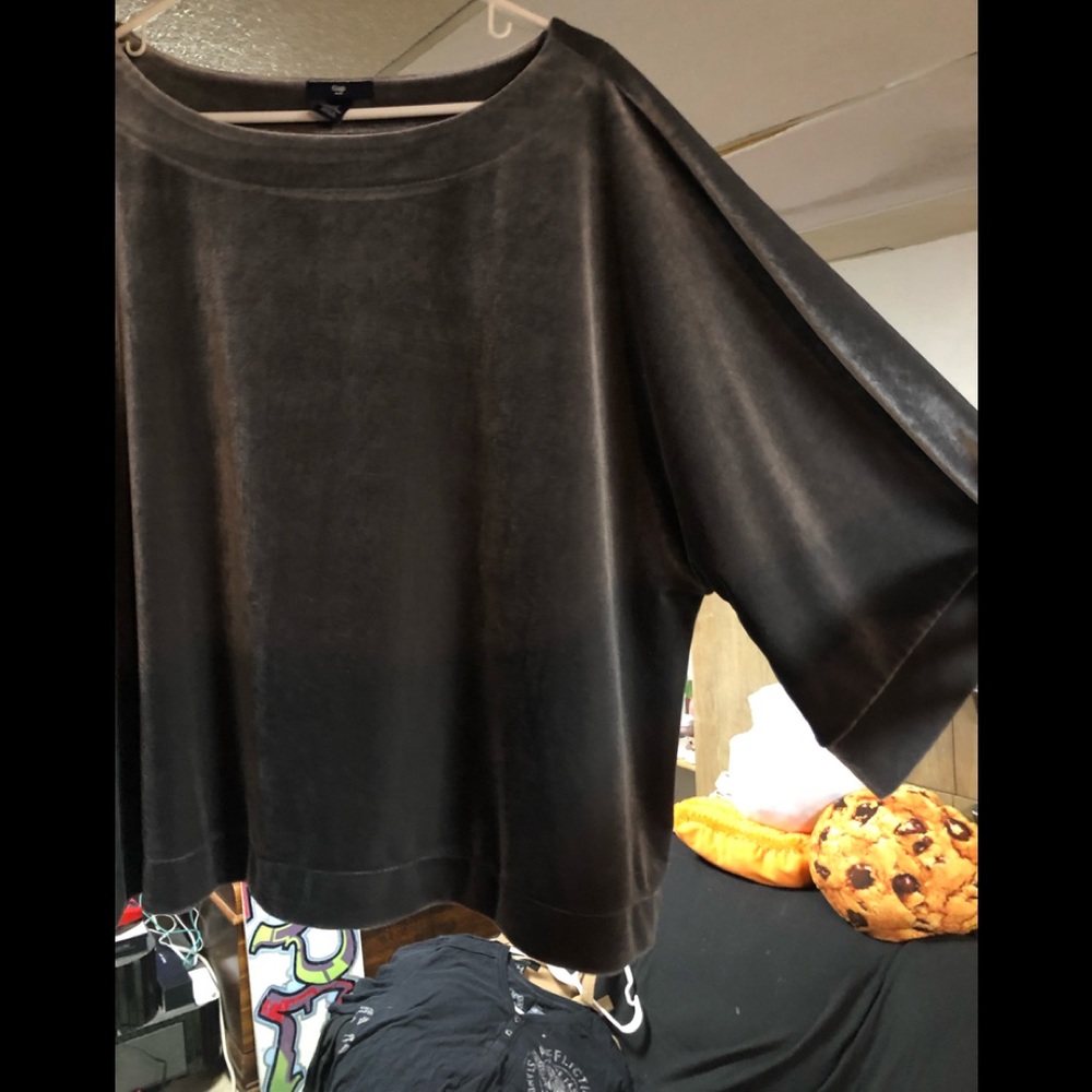 Gap Silver Velour Bell Sleeved Top